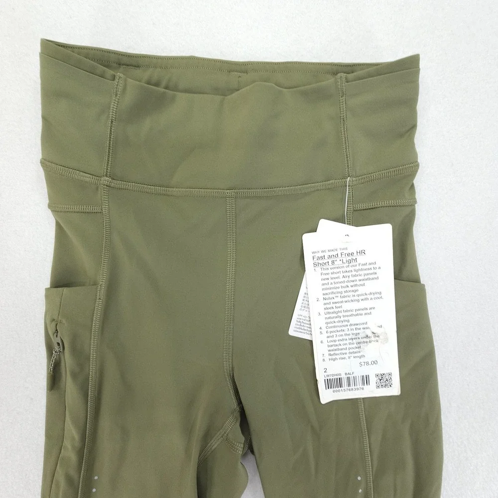Lululemon Shorts Womens 2 Bay Leaf Fast and Free HR 8 Inch Light NWT Running
